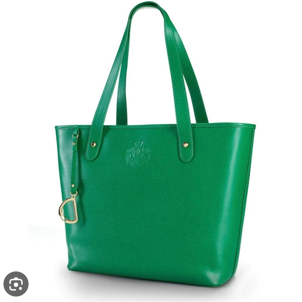Lauren Ralph Lauren Green Newbury Classic Tote Carry All Bag 17"